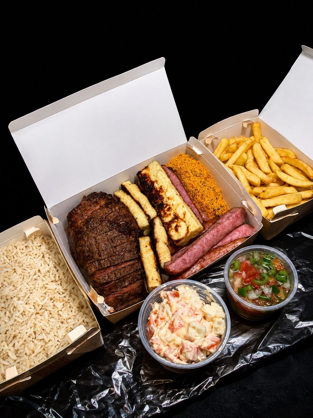 Combo Prime Hurley Prime Brasa: corte na brasa, arroz, batata, queijo coalho, farofa, maionese e vinagrete